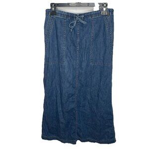 Vintage 80s/90s Liz Claiborne Maxi Cargo Skirt Size 4 PETITE Blue Denim Lizwear